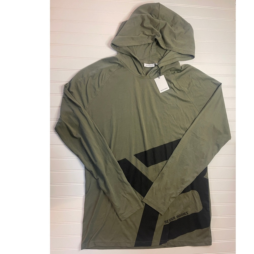 NWT Better Bodies Astor LS Hoodie Mens‎ XL Wash Green Gym Lift Shirt
